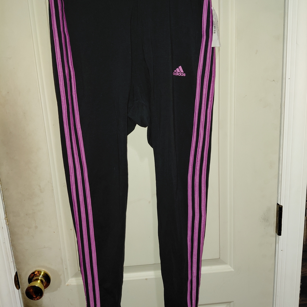 Adidas Women's Leggings in Black with Pink Stripes